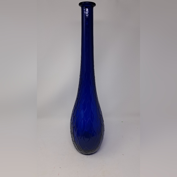Vintage Empoli? Cobalt Blue Genie Bottle With Fish Net Pattern - Picture 3 of 8